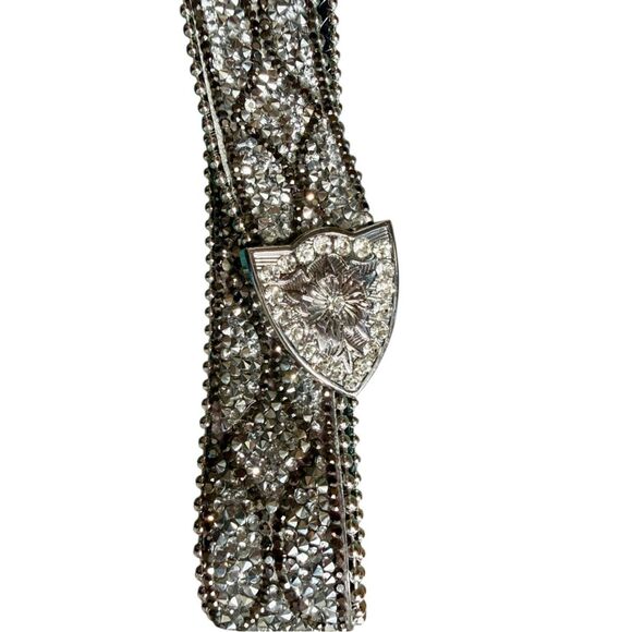 Rhinestone Western Belt Silver Engraved Buckle Crystal Studded Leather size S main image 6
